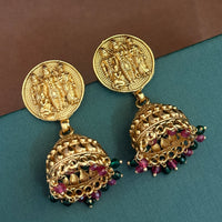 Temple Lakshmi Gold Long Haram Necklace with Antique Pendant