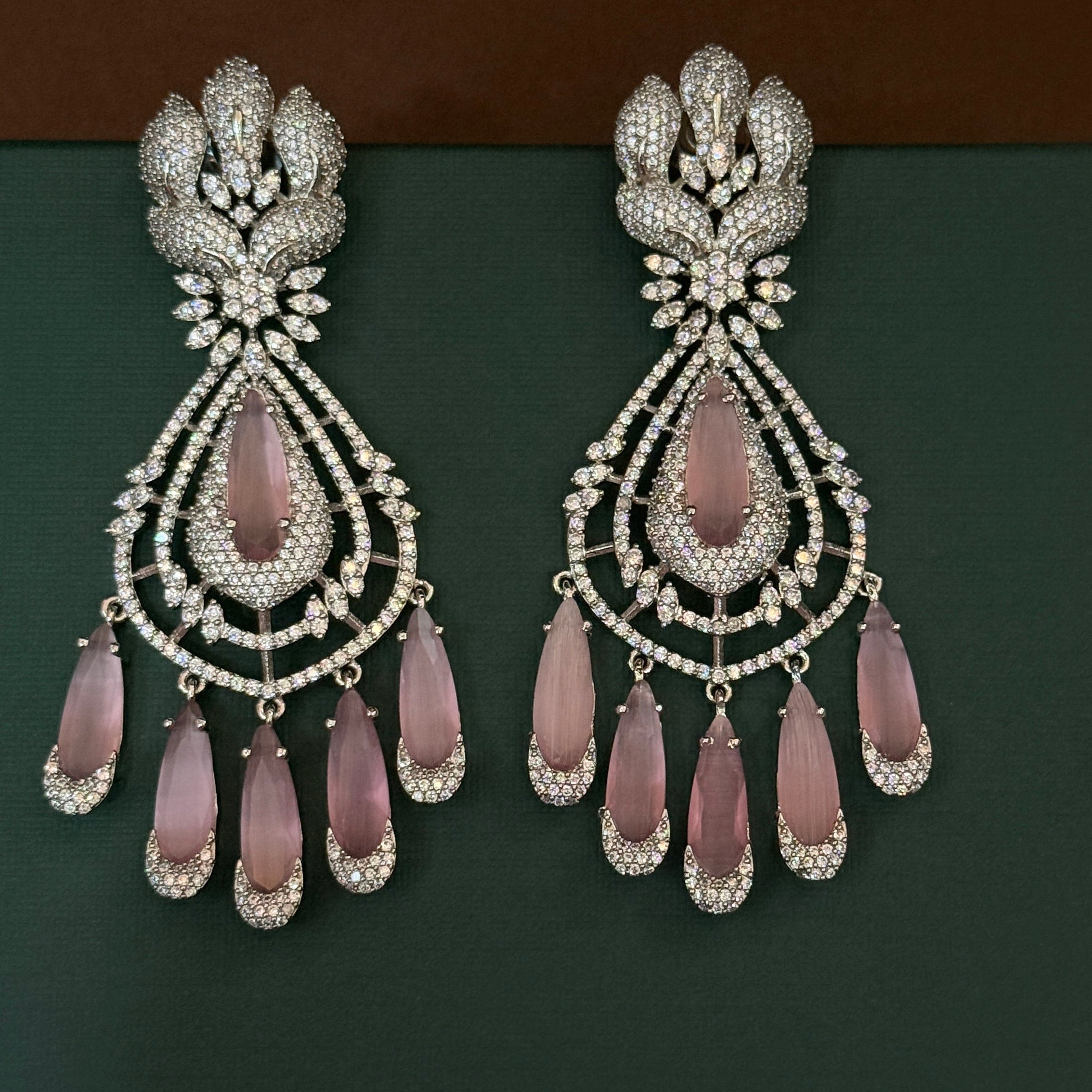 Rose Pink Teardrop Chandelier Earrings