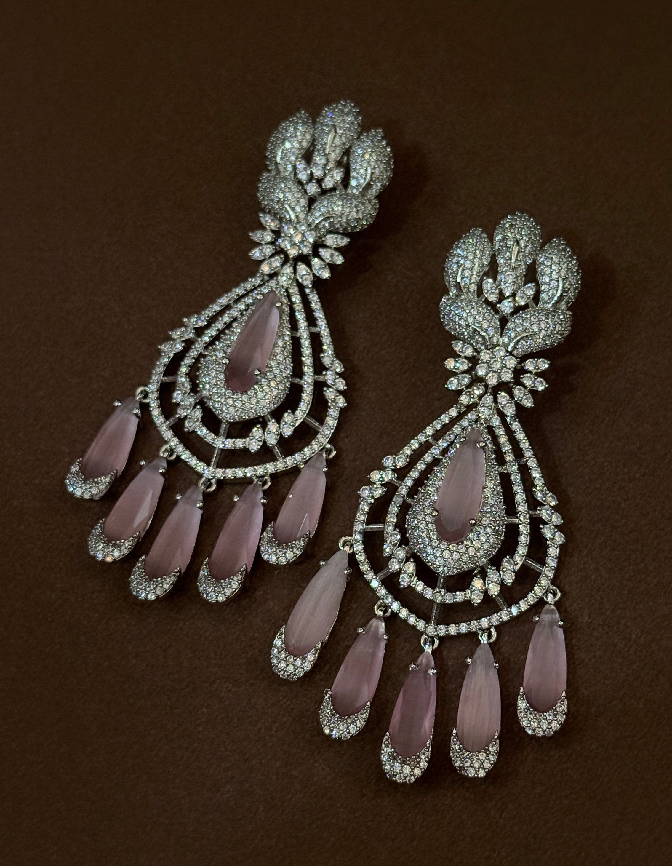 Rose Pink Teardrop Chandelier Earrings