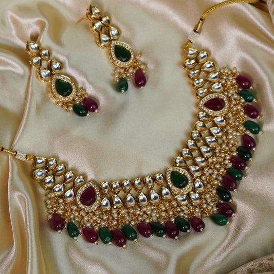 Stunning Green and Red Kundan Jewelry - Timeless Elegance" - Mivanaa