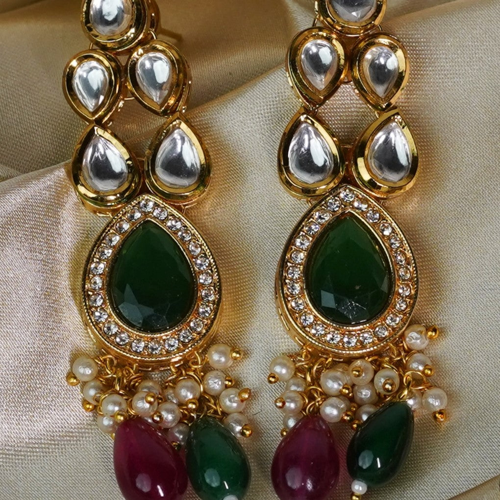 Stunning Green and Red Kundan Jewelry - Timeless Elegance" - Mivanaa