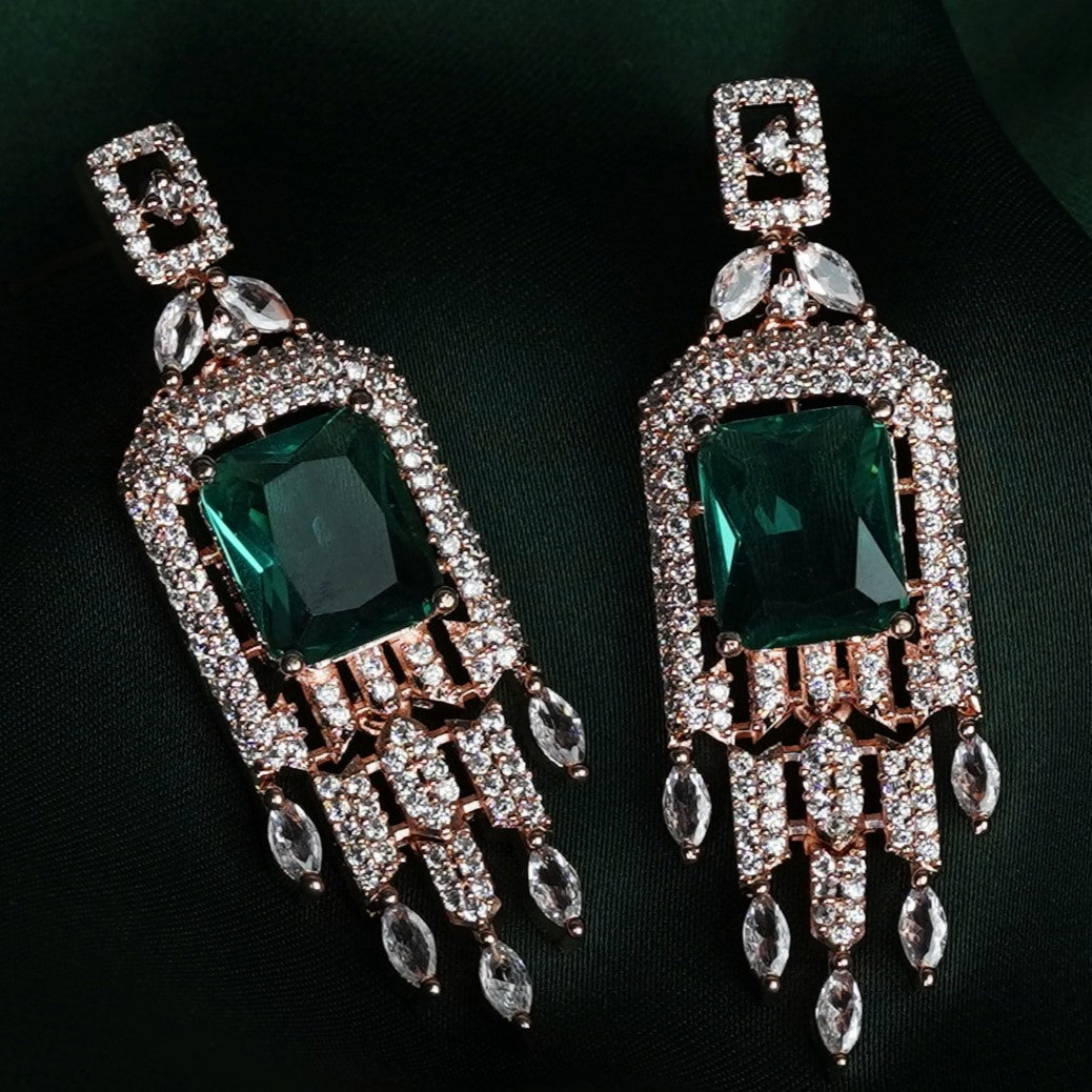 Mivanaa Emerald and American Diamond Long Design Necklace Set - Mivanaa