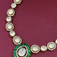 Traditional Kundan Necklace Set with Green Stones for Women
