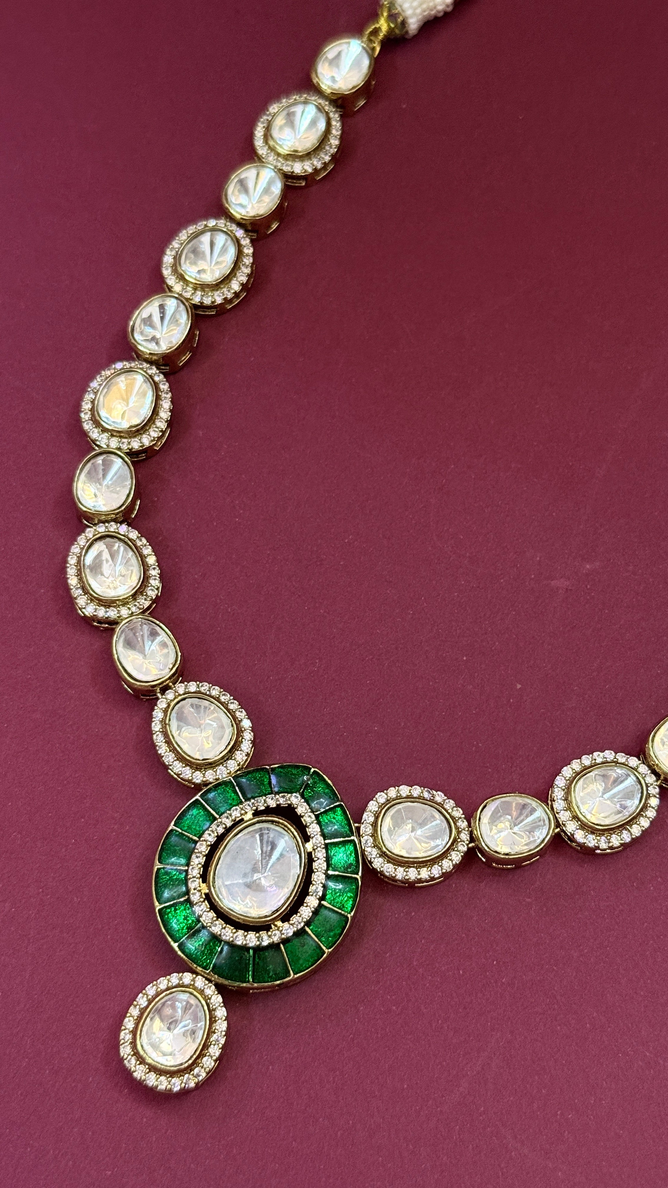 Traditional Kundan Necklace Set with Green Stones for Women