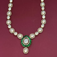 Traditional Kundan Necklace Set with Green Stones for Women