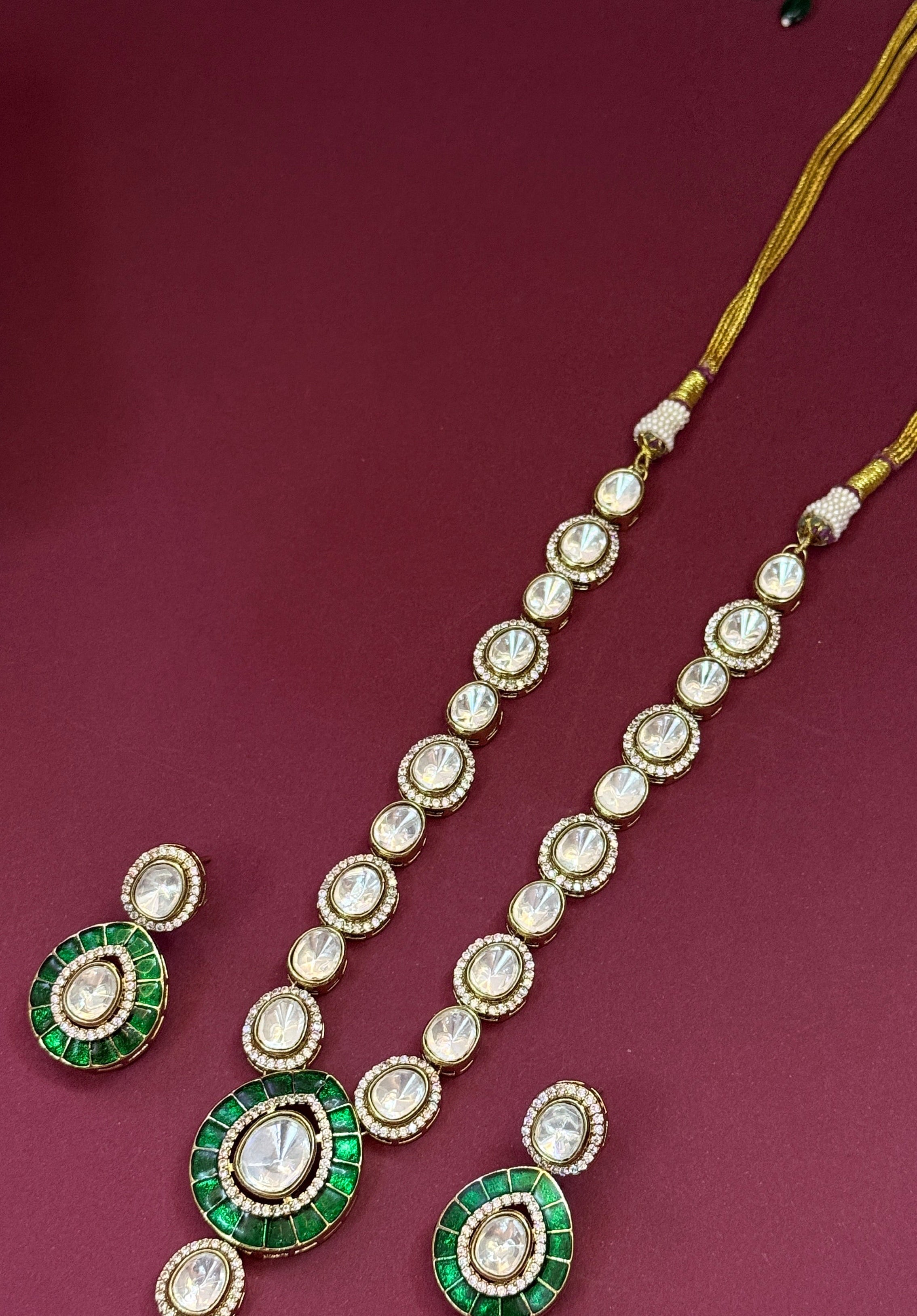Traditional Kundan Necklace Set with Green Stones for Women