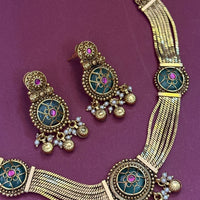 Traditional Green Stone Gold Plated Necklace Set
