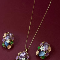 Luxury Floral  Multi Crystal Pendant  & Stud Earrings Set for Women