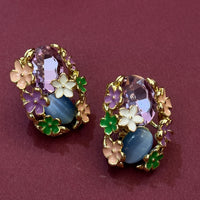 Luxury Floral  Multi Crystal Pendant  & Stud Earrings Set for Women