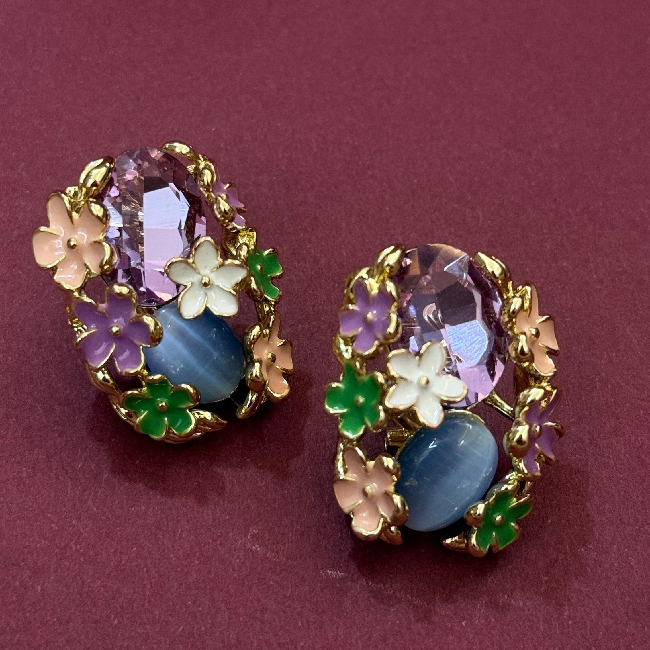 Luxury Floral  Multi Crystal Pendant  & Stud Earrings Set for Women