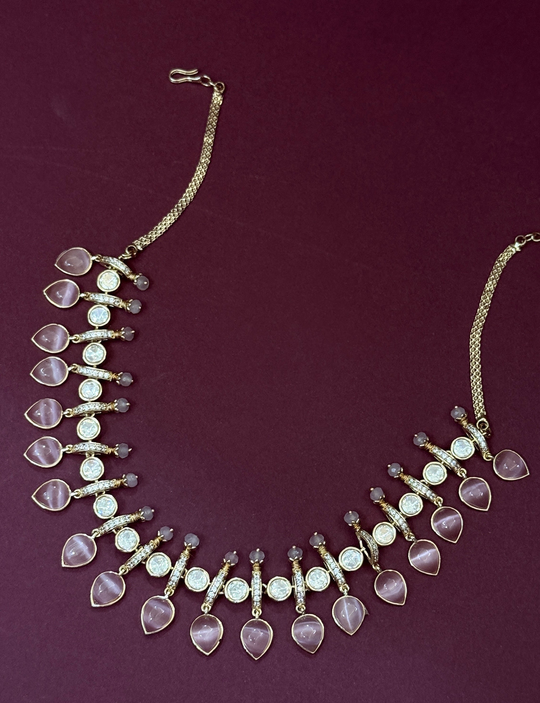 Real Polki baby pink Necklace & Earrings Set