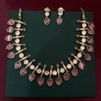 Real Polki baby pink Necklace & Earrings Set