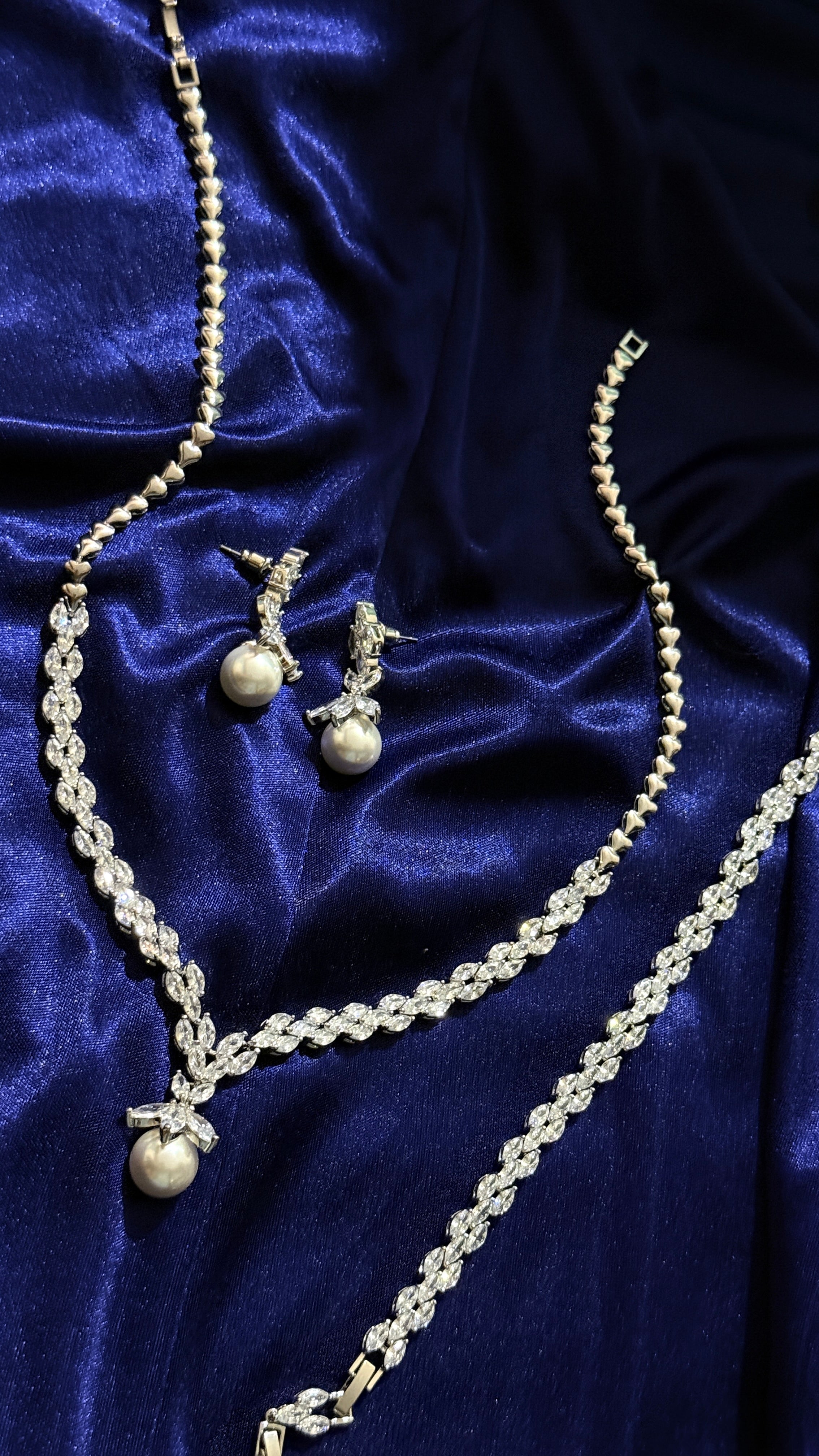 Queen Victorian &nbsp;3 piece CZ Necklace Set with Pearl Drop