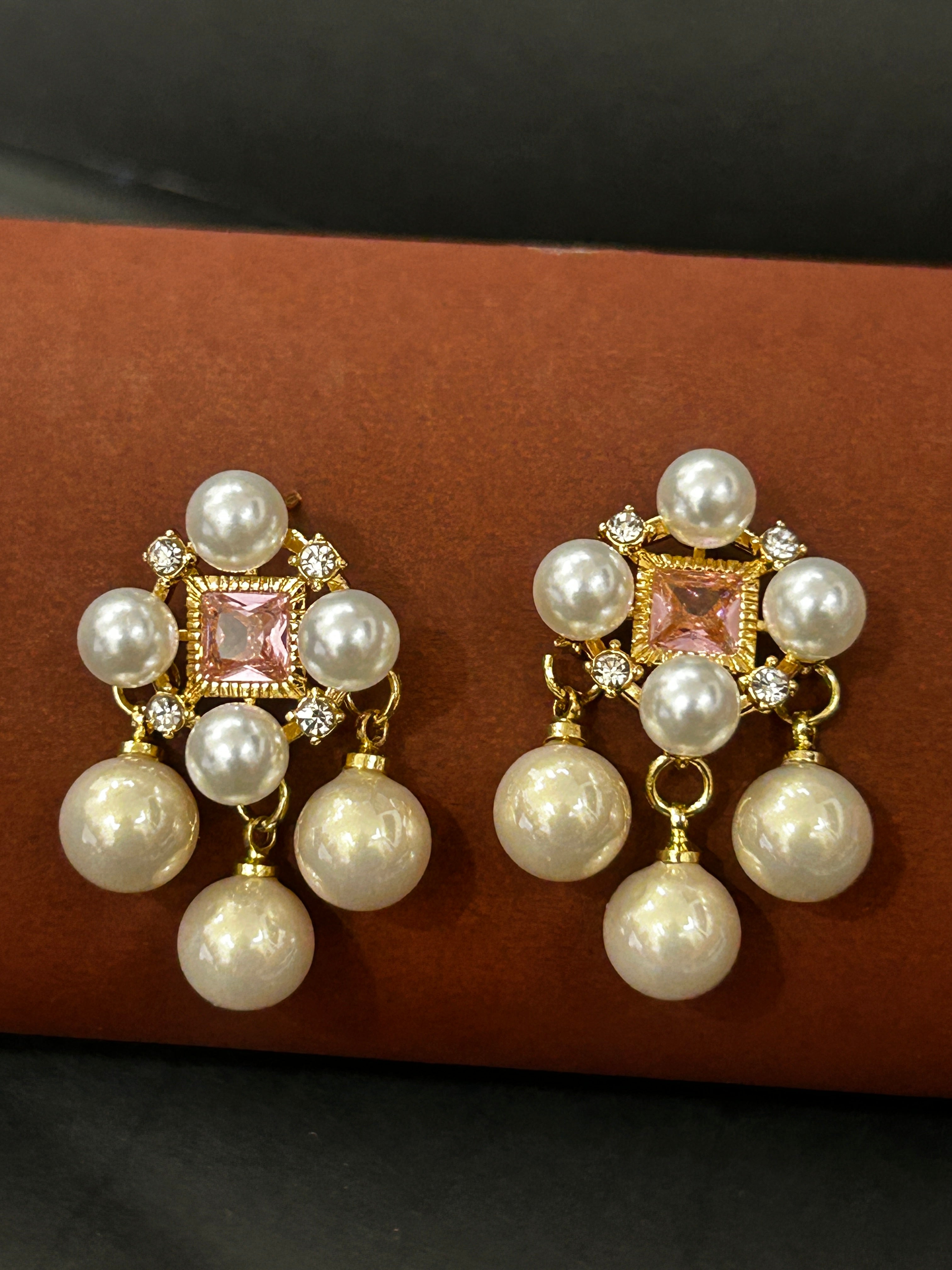 Vintage Pearl & Crystal Drop Earrings-Mivanaa