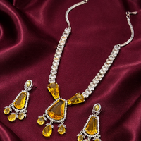 Yellow Crystal American Diamond Necklace Set