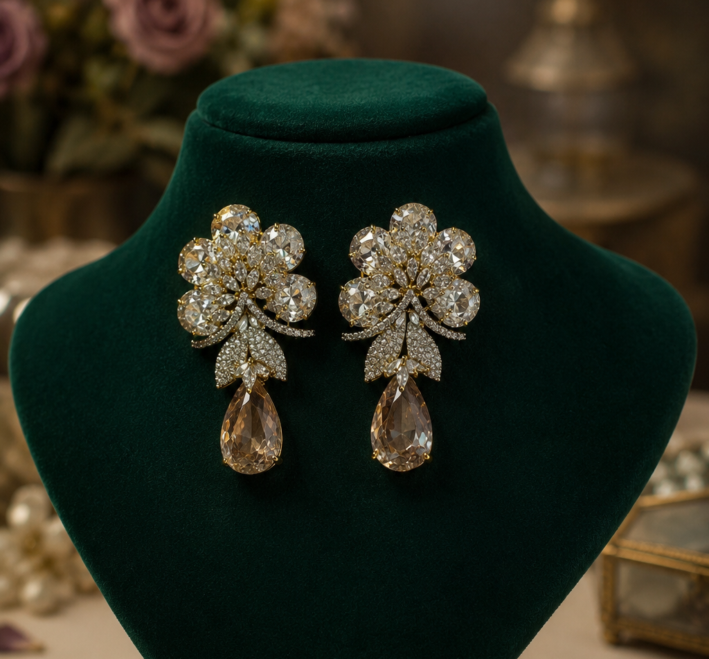 Luxury Floral Crystal Drop Earrings