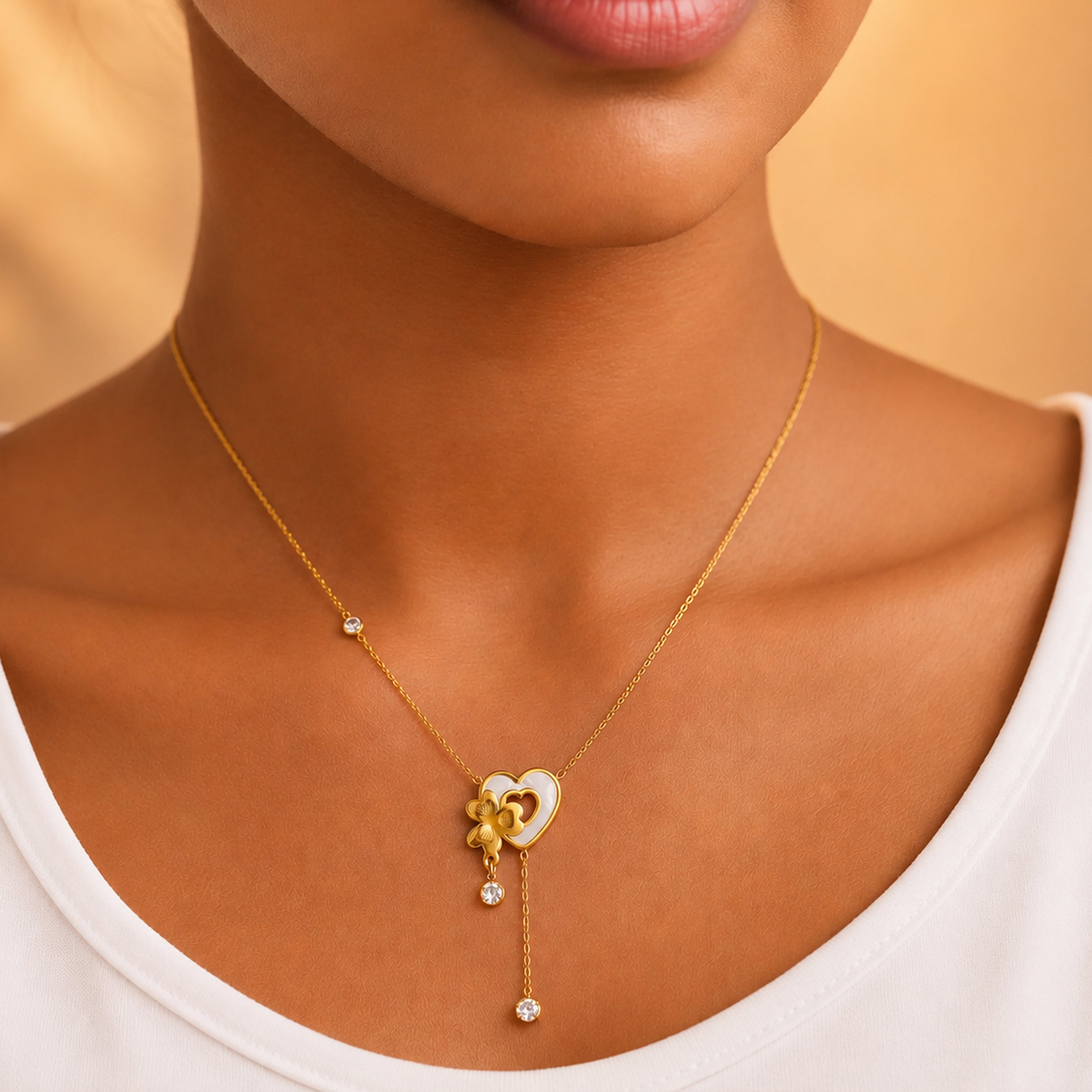 Golden Heart Floral Pendant - Lightweight Office Wear Jewellery