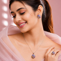 Elegant Multicolor Crystal 2 piece pendant set + Free Ring