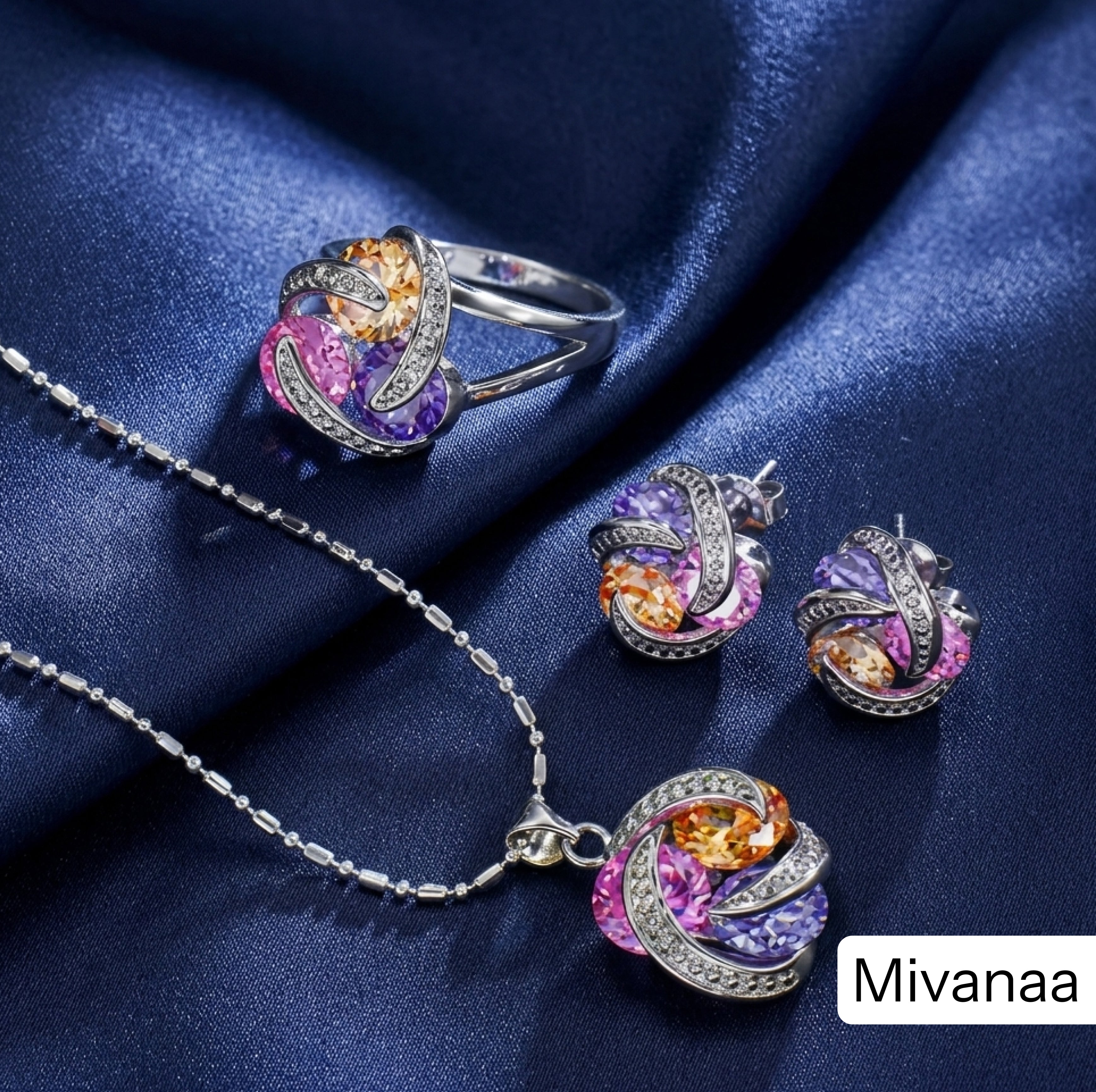 Elegant Multicolor Crystal 4 piece pendant set