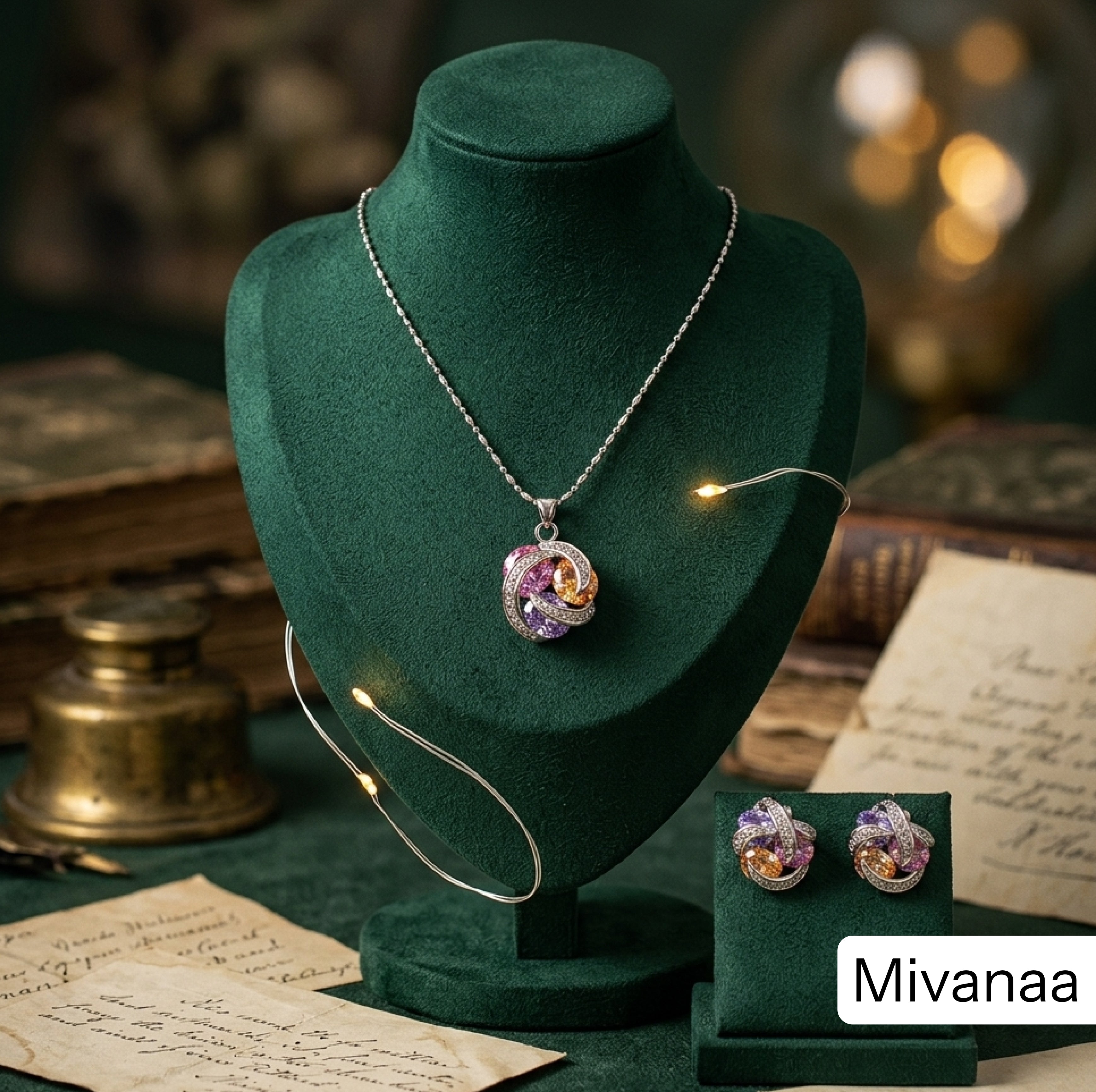 Elegant Multicolor Crystal 4 piece pendant set