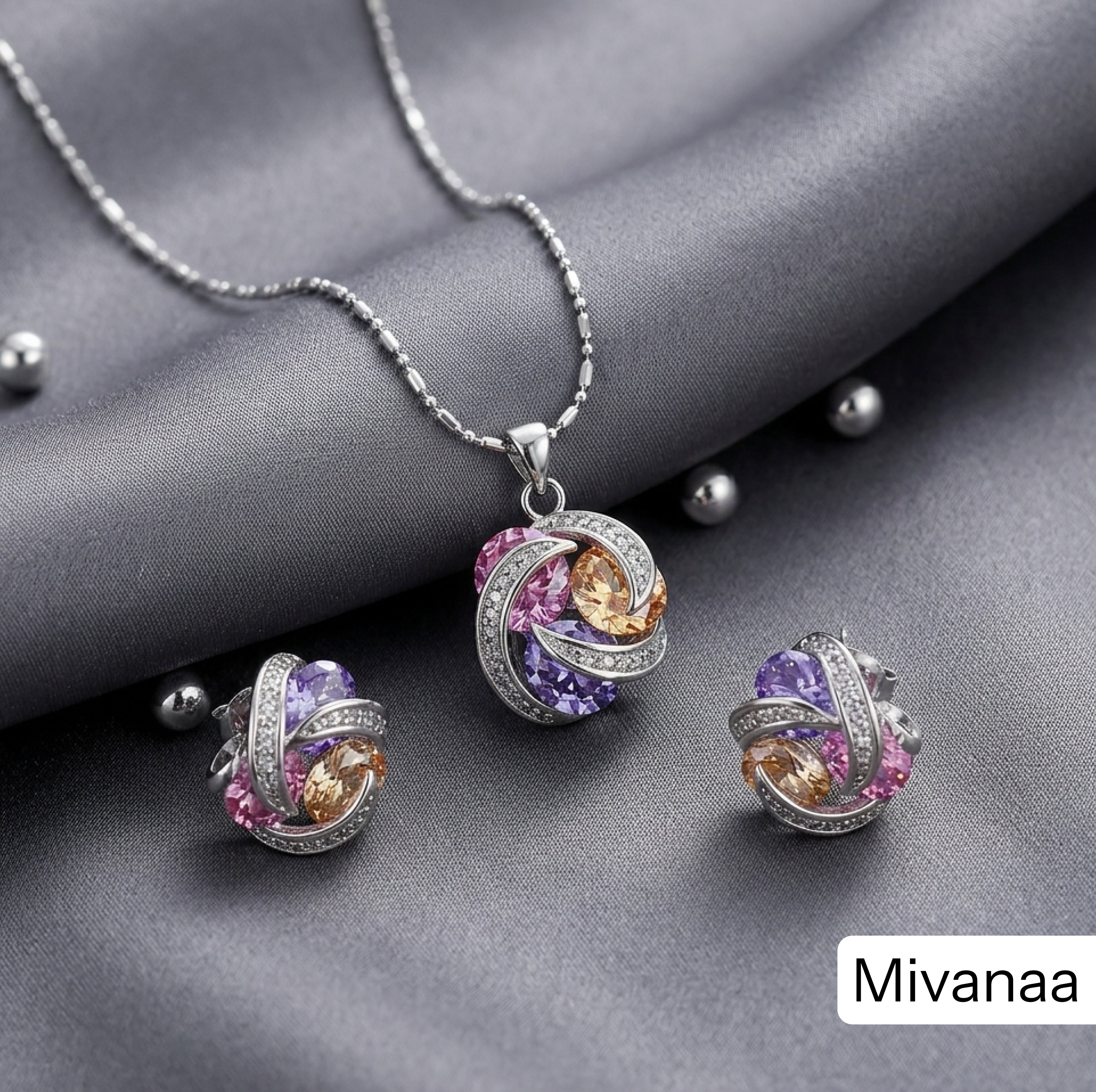 Elegant Multicolor Crystal 4 piece pendant set