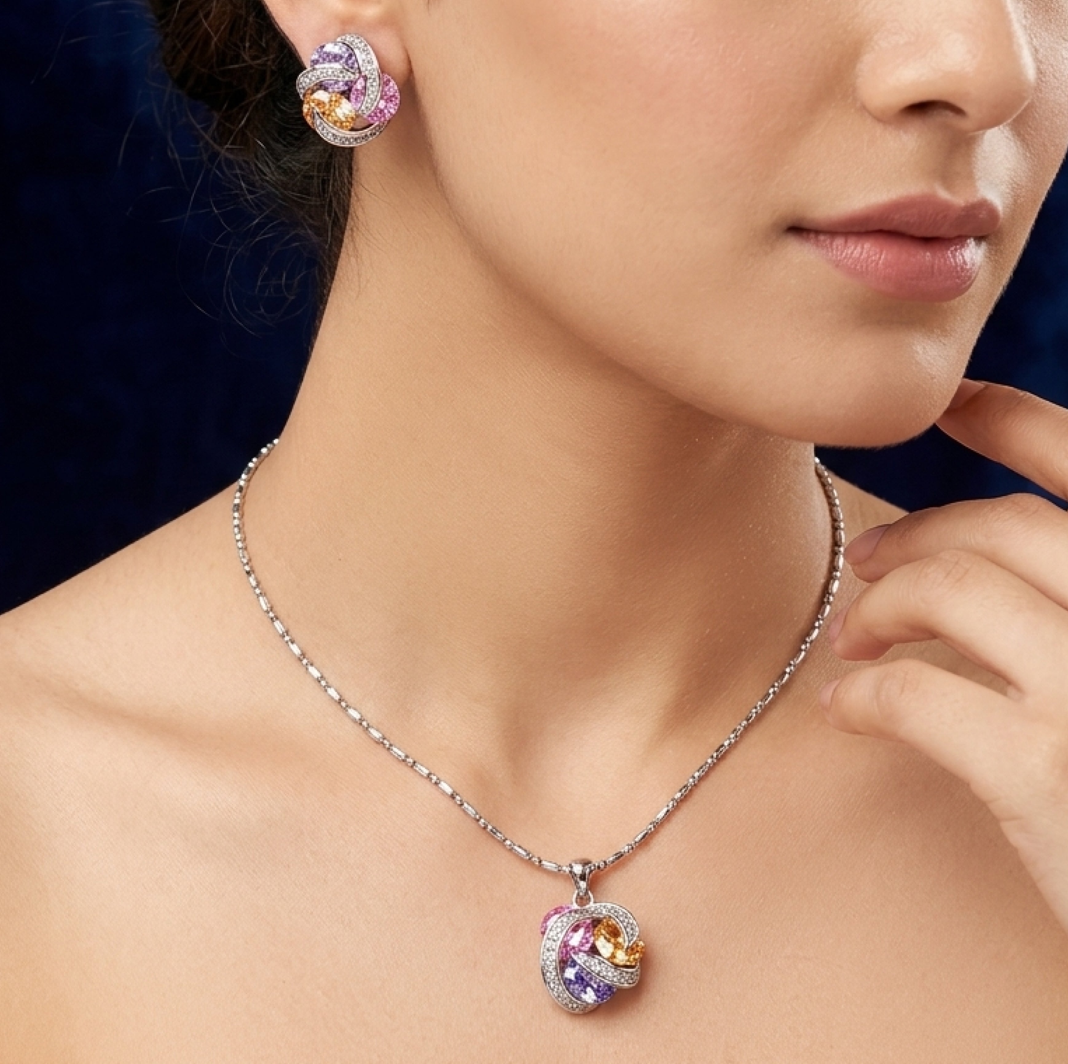 Elegant Multicolor Crystal 4 piece pendant set