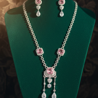 Elegant Pink Crystal Diamond Finish Necklace Set