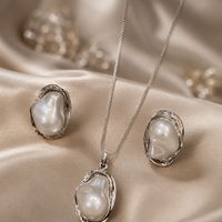 Premium Silver-Tone Baroque Pearl Pendant Set