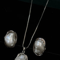 Premium Silver-Tone Baroque Pearl Pendant Set