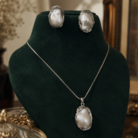 Premium Silver-Tone Baroque Pearl Pendant Set