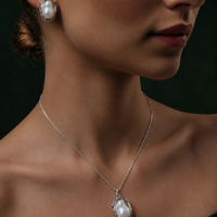 Premium Silver-Tone Baroque Pearl Pendant Set