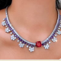 Purple Red Bridal Jewelry Set for Women Luxury Wedding