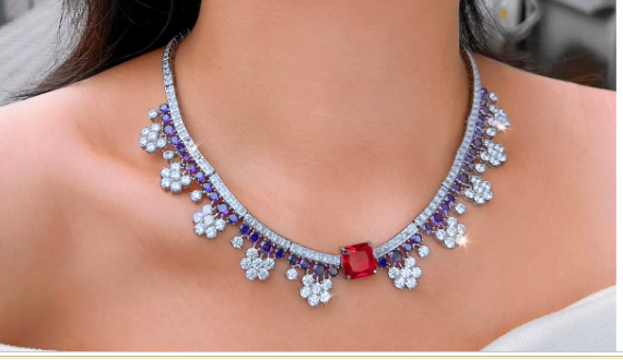 Purple Red Bridal Jewelry Set for Women Luxury Wedding