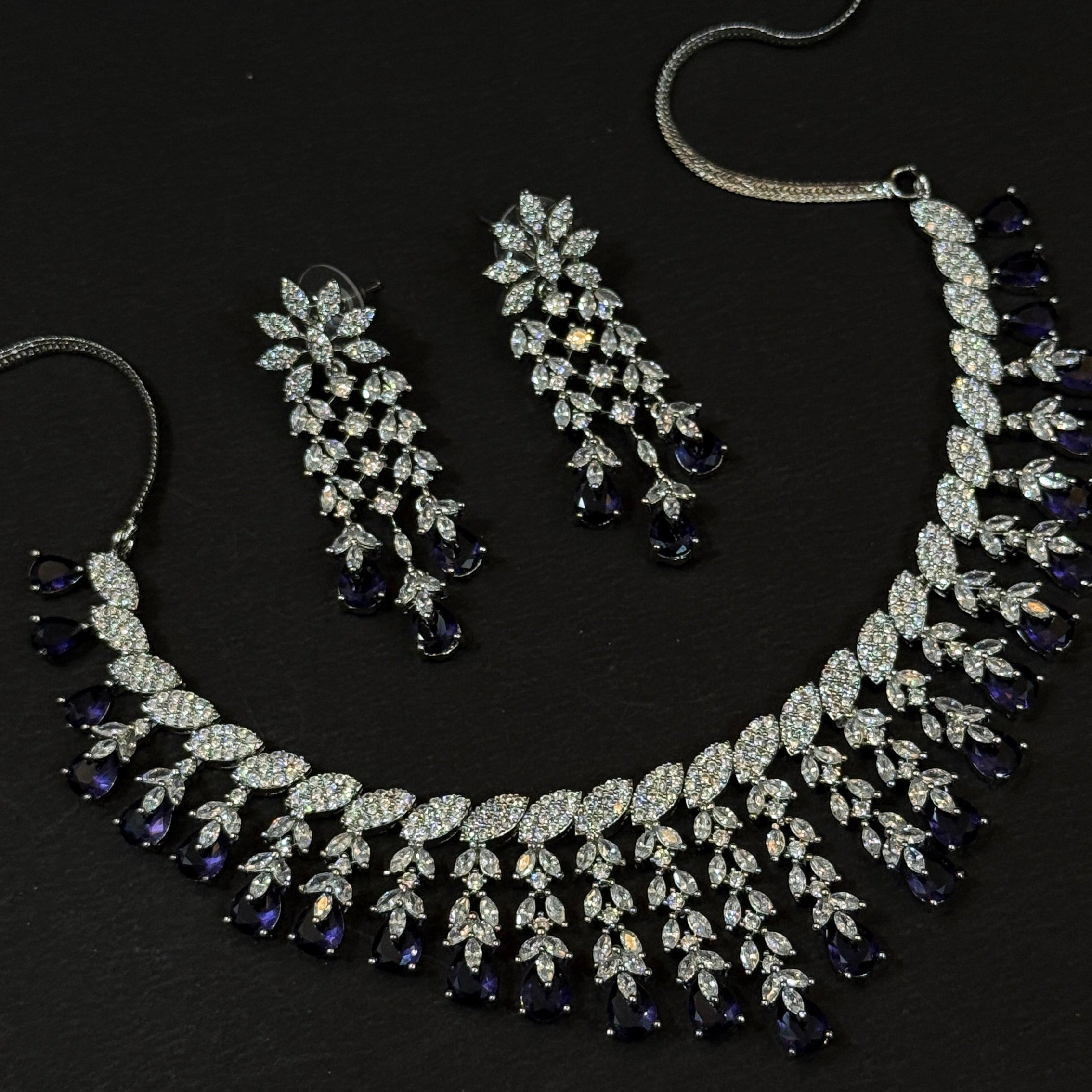 Purple Raindrop Dazzle Necklace & Earring Set