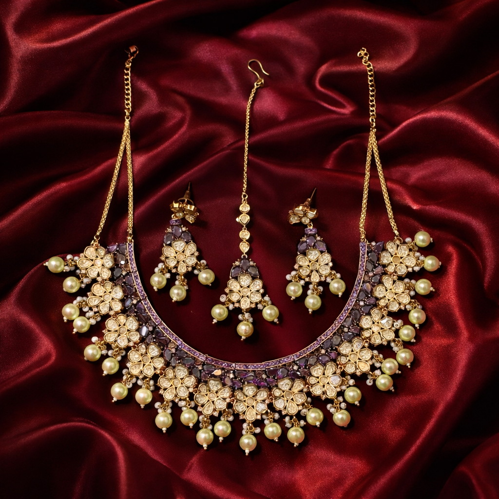 Royal Purple Polki Kundan Pearl