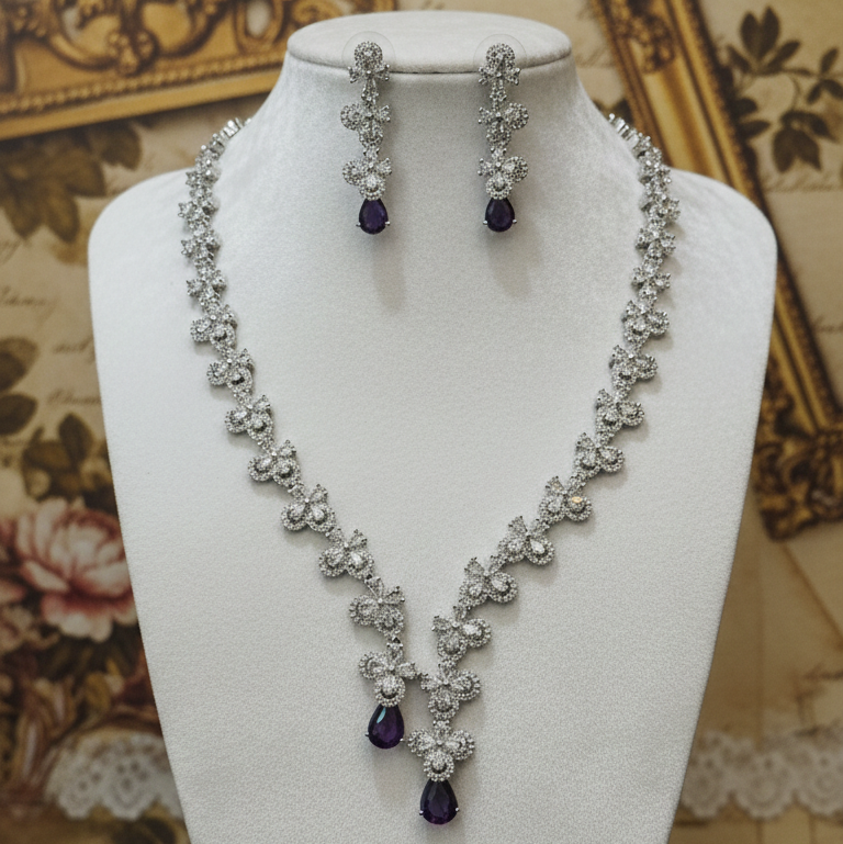 Royal Blue Drop American Diamond Earrings