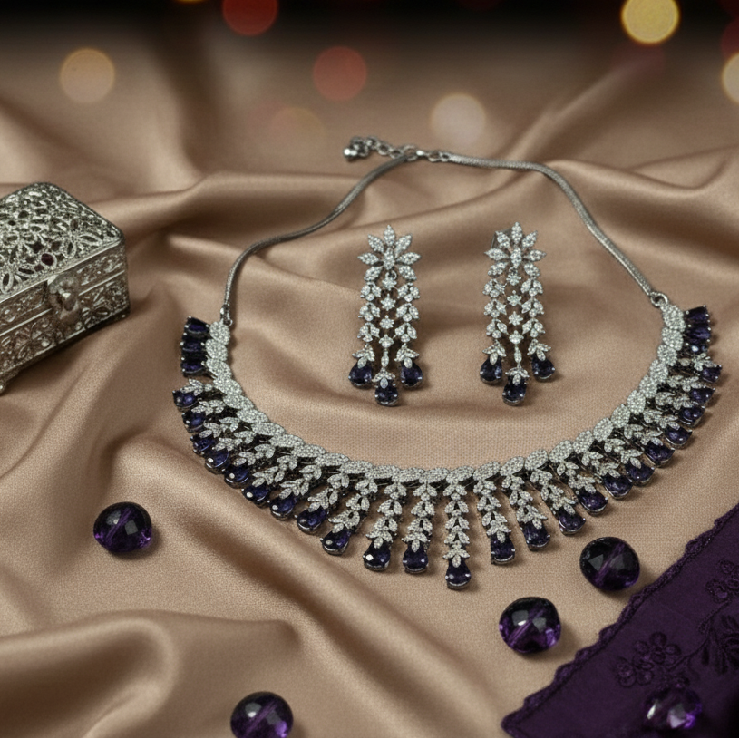 Purple Raindrop Dazzle Necklace & Earring Set