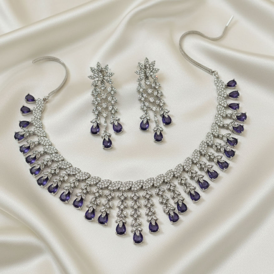 Purple Raindrop Dazzle Necklace & Earring Set