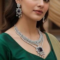 Royal Aura Purple American Diamond Necklace Set
