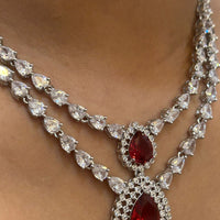 AD Red Wine Charm Partywear Neckset-Mivanaa