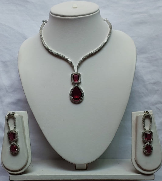 Red American Diamond Set- - Mivanaa