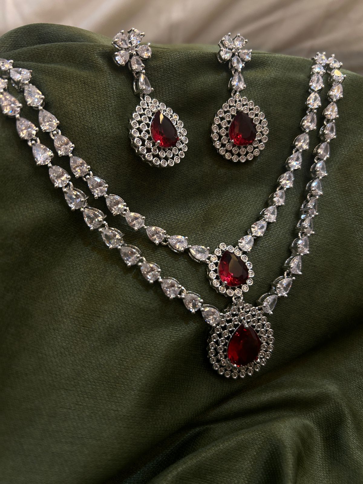 AD Red Wine Charm Partywear Neckset-Mivanaa