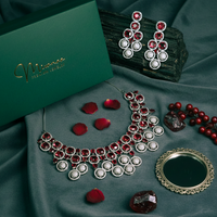 Red Wine American Diamond Necklace Set