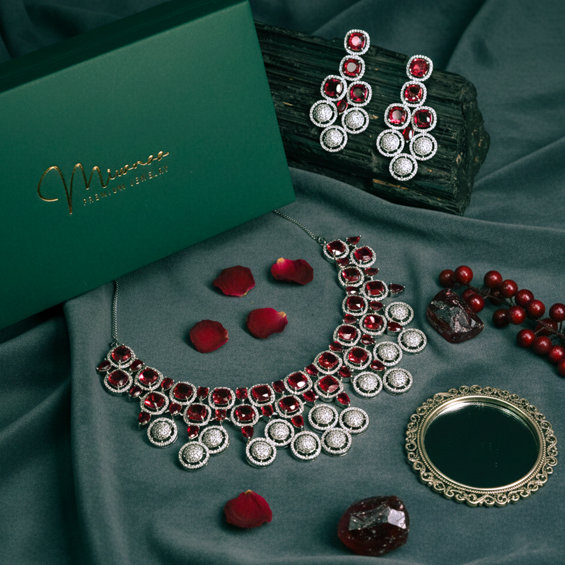 Red Wine American Diamond Necklace Set