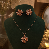 Rose Gold Floral Pendant Set with Earrings