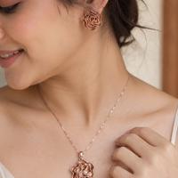 Rose Gold Floral Pendant Set with Earrings