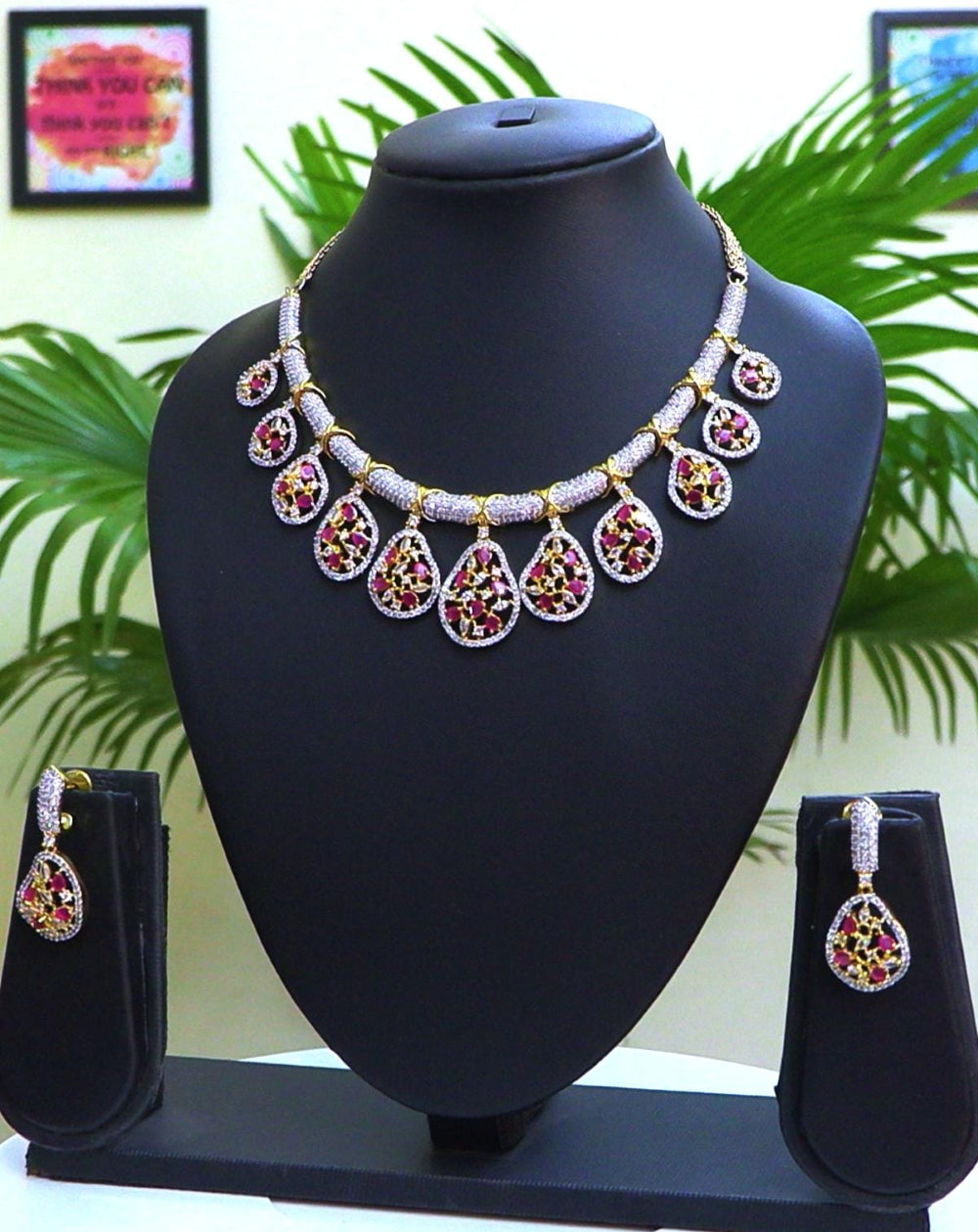 Royal Ruby Radiance Necklace Set-Mivanaa