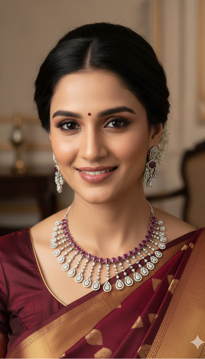 Ruby Radiance American Diamond Necklace Set