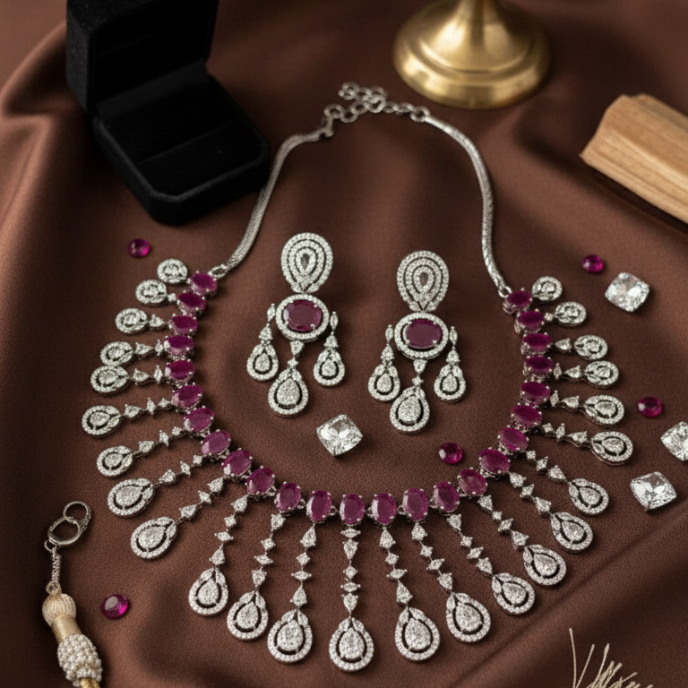 Ruby Radiance American Diamond Necklace Set