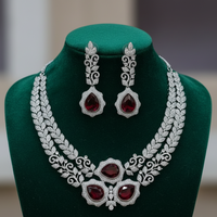 Imperial Ruby Leaf American Diamond Necklace Set